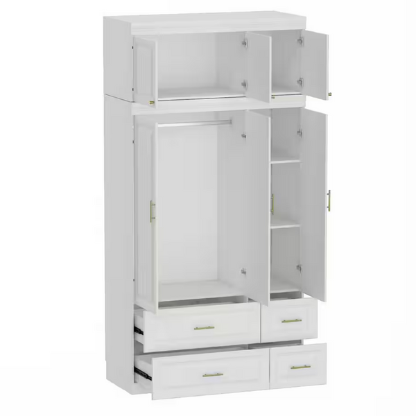 White 6-Door Big Wardrobe Armoires With Hanging Rod