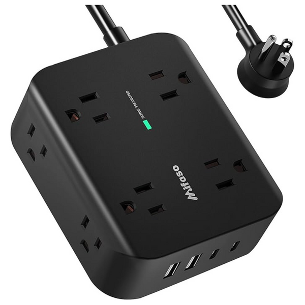 8-Outlet Flat Plug Power Strip Surge Protector With 5 Ft. Extension Cord