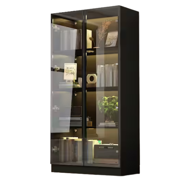 2-Door Wood Cabinet With Tempered Glass Doors