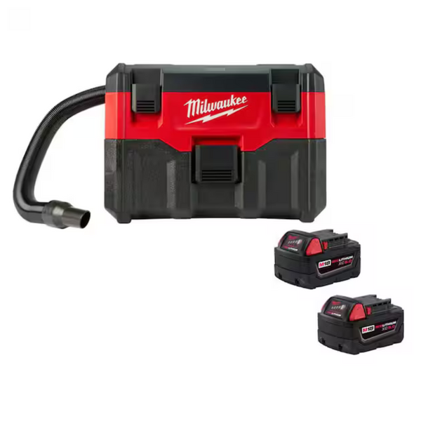 Milwaukee M18 2-Gallon Cordless Wet/Dry Vacuum W/ 2x M18 5Ah XC Batteries