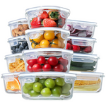 Set of 12 BPA Free & Leak Proof Glass Food Storage Containers