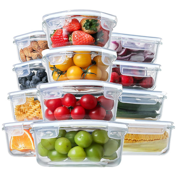 Set of 12 BPA Free & Leak Proof Glass Food Storage Containers