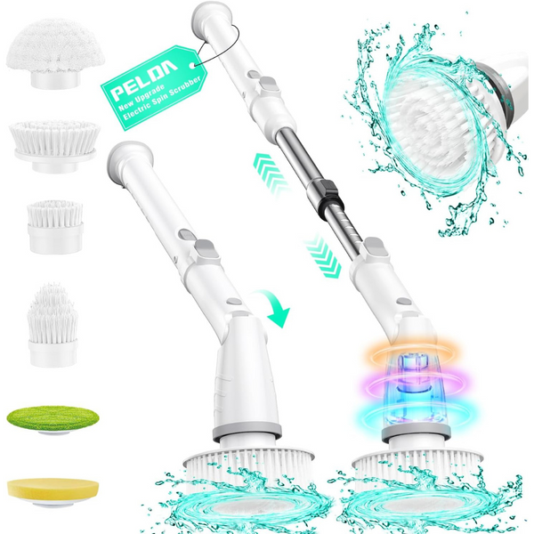 11-in-1 Electric Spin Scrubber with 6 Replaceable Brush Heads
