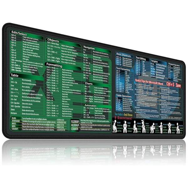 XXL 35.4" x 15.7" Excel & Word Cheat Sheet Mousepad