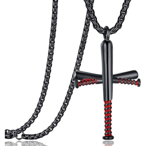 Unisex Baseball Bat Cross Pendant Necklace w/ 24" Chain (4 Select Colors)