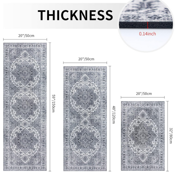 3-Piece 1'8" x 4'11" Non Slip Rubber Washable Kitchen Mats