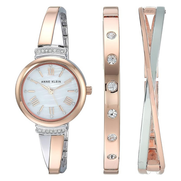 Anne Klein Women's Crystal Accented Bangle Watch Set