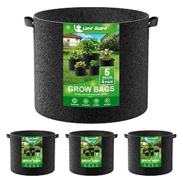 4-Pack 5 Gal Fabric 300G Thickened Nonwoven Plant Grow Bags