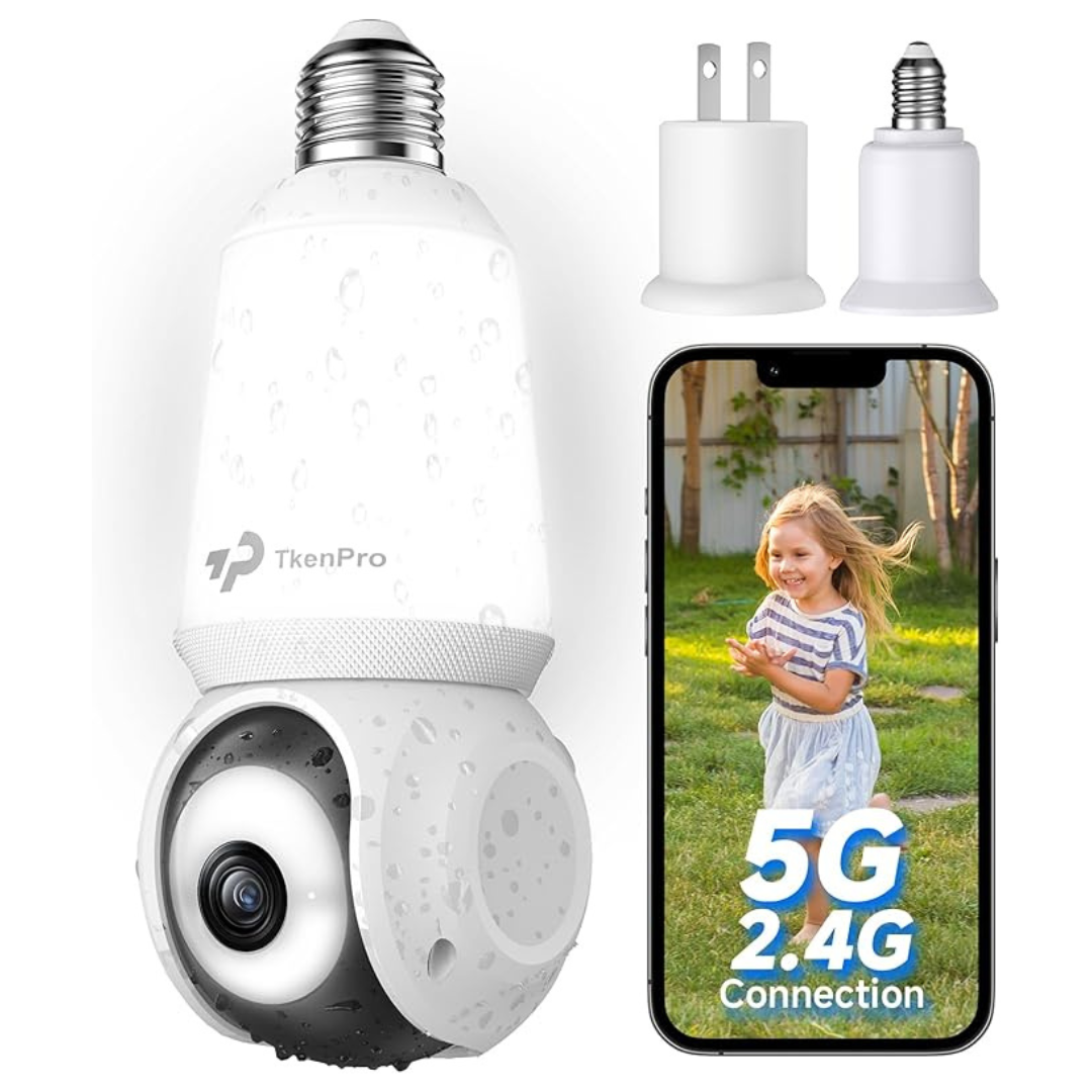 Tkenpro 2K 5G & 2.4G Wireless Security Camera Light Bulb