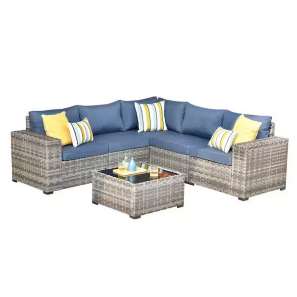 6-Piece Wicker Arm Patio Conversation Sofa Set