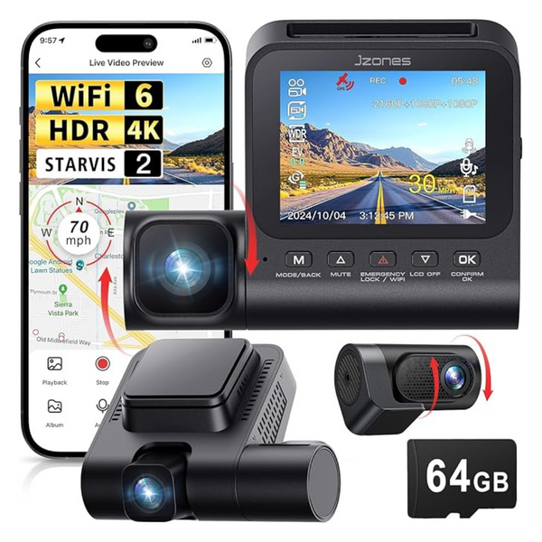 Jzones 3 Channel 4K Dash Cam With Free 64GB Card