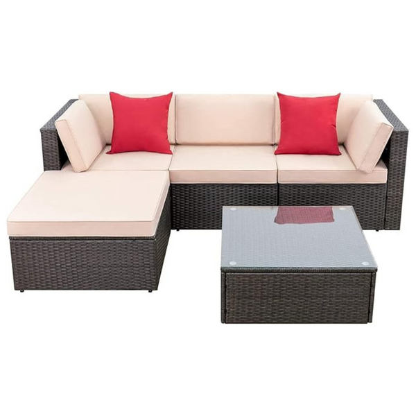 5-Piece Wicker Rattan Patio Conversation Set