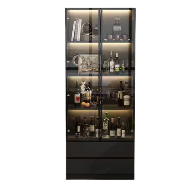 78.7" Black Wooden Accent Storage Cabinet With 2-Glass Doors