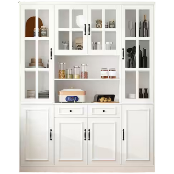 White Wood 63" W Buffet and Hutch Kitchen Cabinet