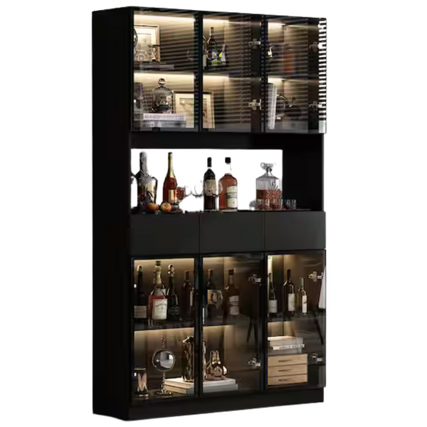 Black Wood 47.2" W Buffet Food Pantry With Hutch