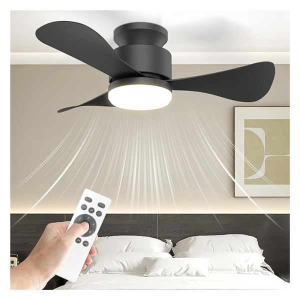 28'' Black Low Profile Ceiling Fan With Light And Remote