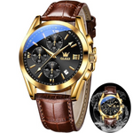 OLEVS Men's Chronograph Luxury Dress Blue Dial Leather Watch