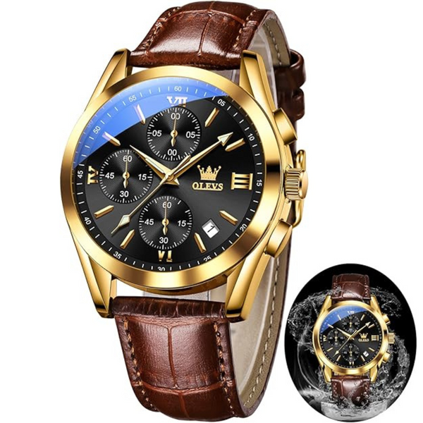 OLEVS Men's Chronograph Luxury Dress Blue Dial Leather Watch