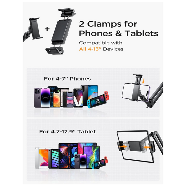 34.6" LISEN Long Arm Gooseneck Holder for 4"-12.9" Tablets