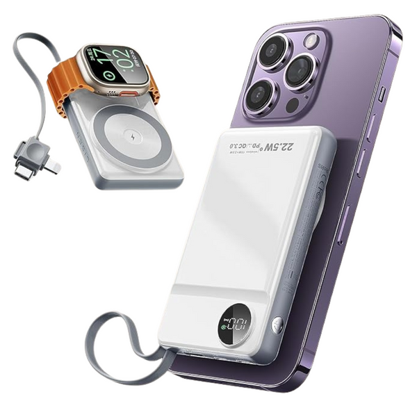 10000mAh Lisen Magsafe Wireless 22.5W Power Bank W/Built-In Cable Pack