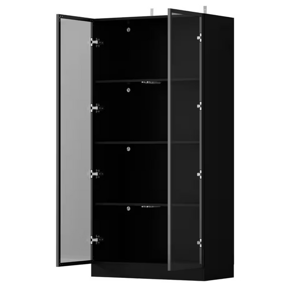 2-Door Wood Cabinet With Tempered Glass Doors