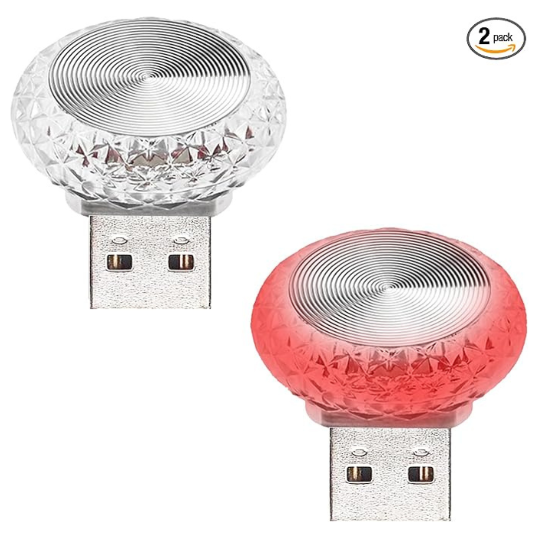 2-Pack Crystal Mini USB LED Car Interior Ambient Light (2 Colors)