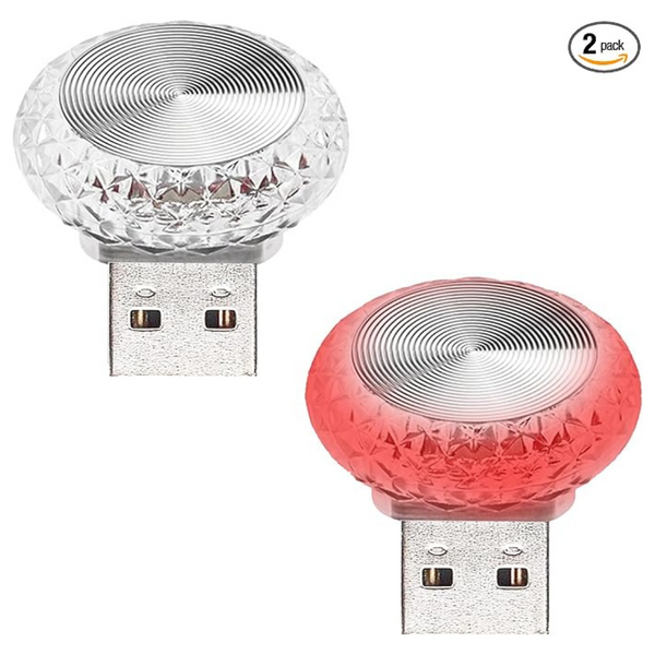2-Pack Crystal Mini USB LED Car Interior Ambient Light (2 Colors)