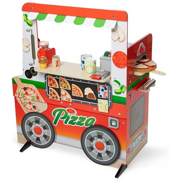 Melissa & Doug Wooden Pizza Food Truck Activity Center With Play Food