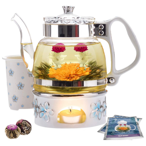 Teabloom Princess Of Monaco Teapot (34 oz) And 6-Piece Blooming Tea Gift Set