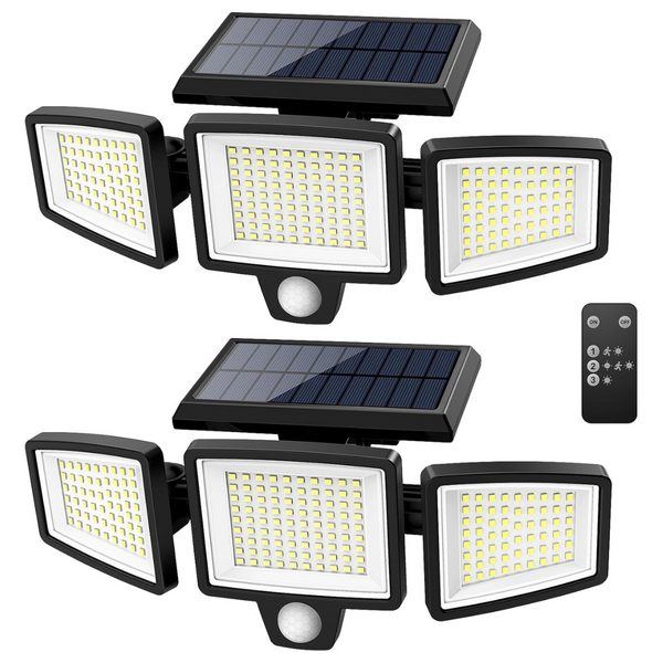 2-Pack 2500-Lumen Solar Outdoor LED Lights W/ Motion & Remote