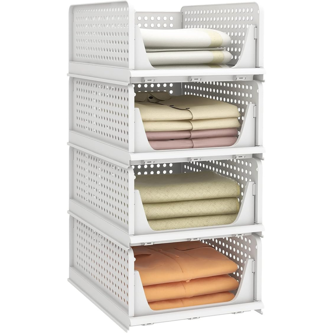 4-Pack Foldable Stackable Plastic Organizers & Storage Bins