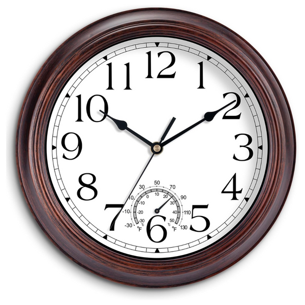 KECYET 8.5" Outdoor Silent Wall Clock With Thermometer