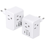 2-Pack 3-Outlets & 3 USB Ports European Travel Plug Adapter