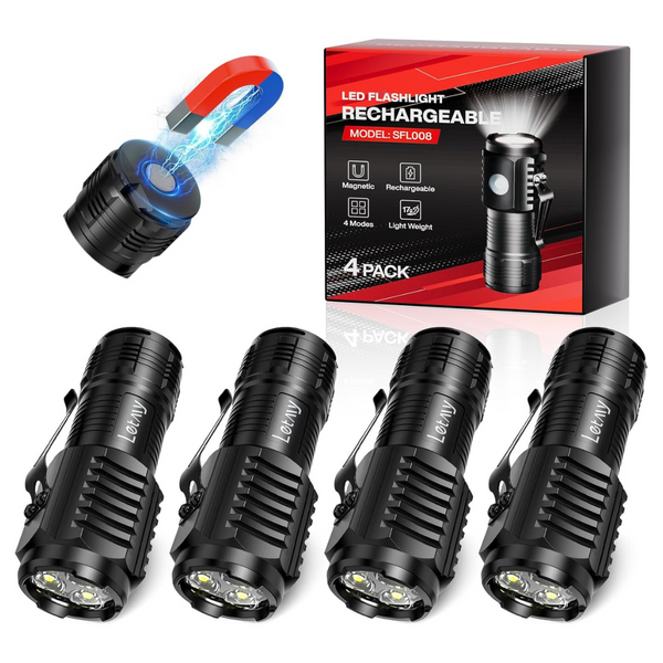 4-Pack 3 LED Rechargeable Portable Mini Flashlights