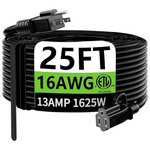 25ft 16AWG 3-Prong Heavy Duty Black Extension Cord