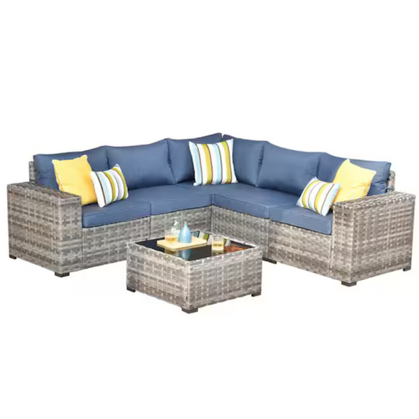 6-Piece Wicker Arm Patio Conversation Sofa Set