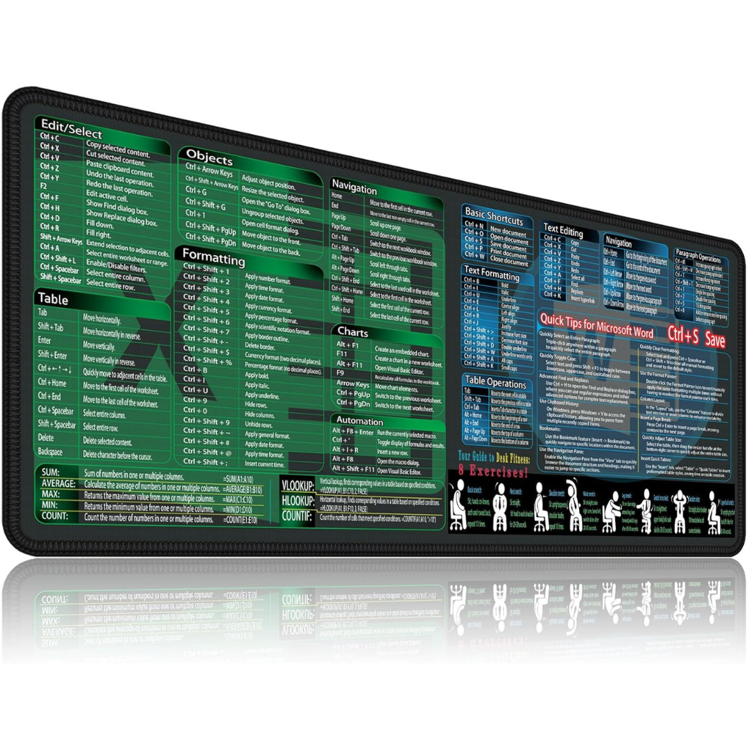 XXL 35.4" x 15.7" Excel & Word Cheat Sheet Mousepad
