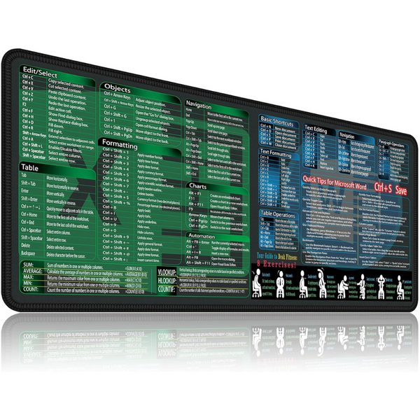 XXL 35.4" x 15.7" Excel & Word Cheat Sheet Mousepad