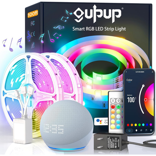 100ft Music Sync Color Changing Smart WiFi LED Strip Lights