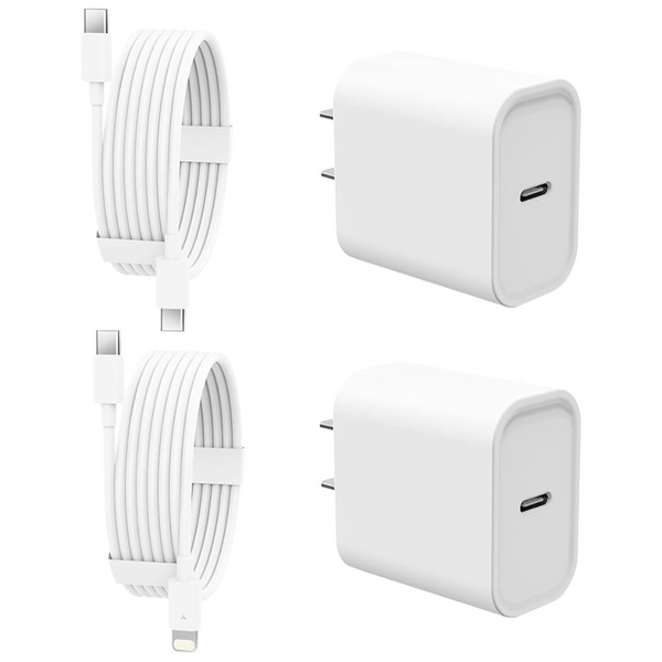2-Pack 20W Fast Wall Charger Block With 6FT USB-C Cable