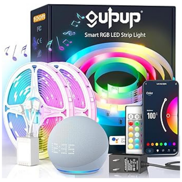 100ft Music Sync Color Changing Smart WiFi LED Strip Lights