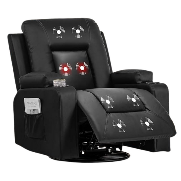 Swivel Rocker Recliner Chair W/ Massage Heat Cup Holders