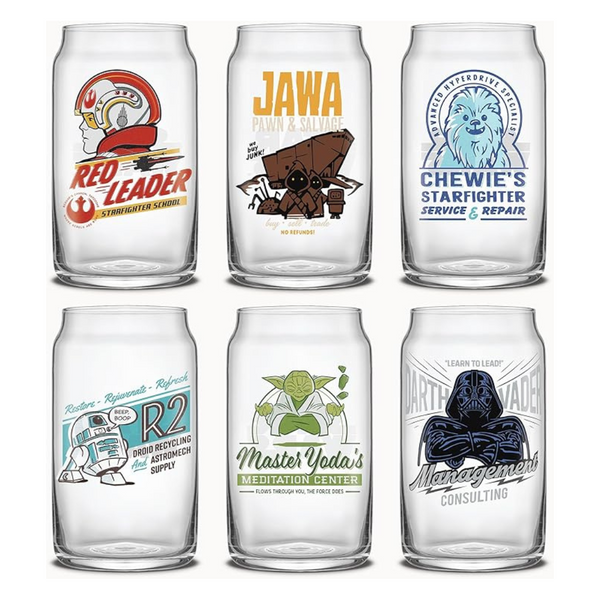 6-Pack JoyJolt Retro Star Wars 16.9-Oz Glass Tumbler