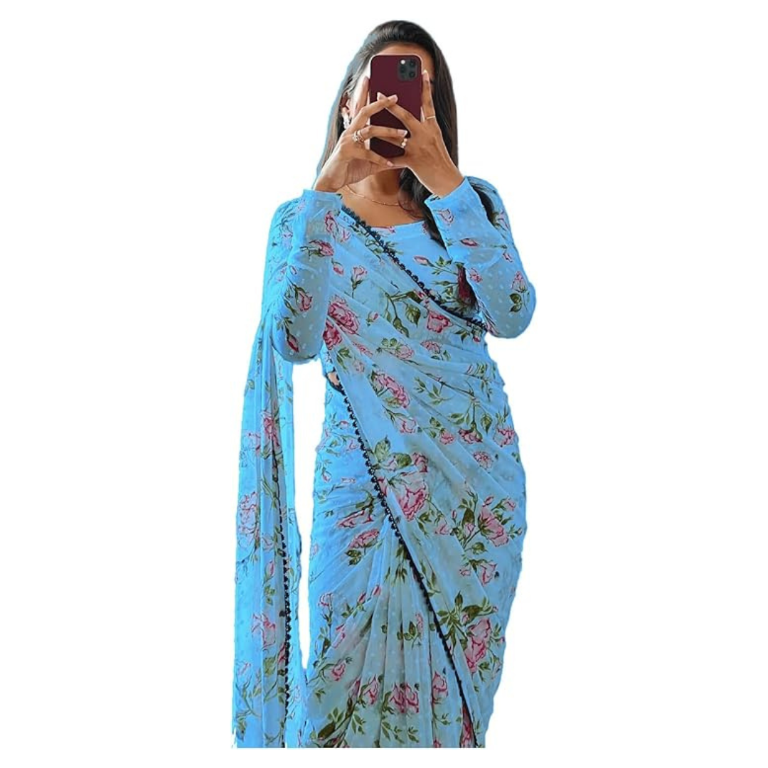 Women's Georgette Digital Printed Ready To Wear Saree