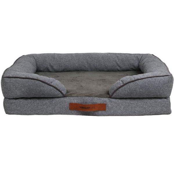 Vibrant Life Large Cozy Orthopedic Sofa-Style Dog & Cat Bed (Gray)