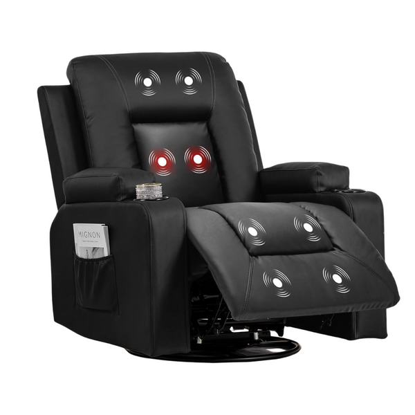 Swivel Rocker Recliner Chair W/ Massage, Heat, Side Pockets & Cup Holders