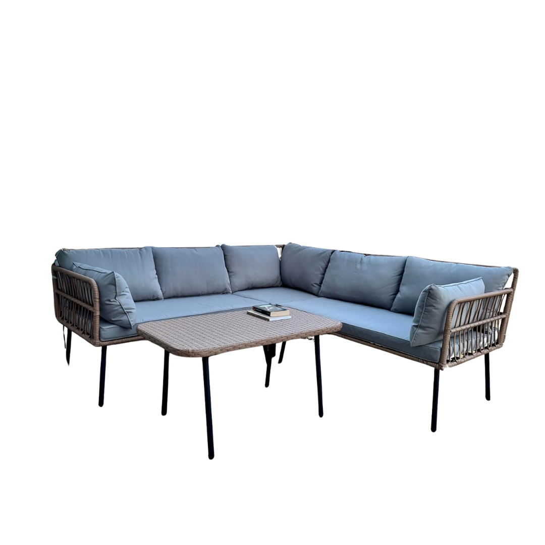 4-Piece Sectional Sofa W/ Soft Cushions & Side Table Patio Furniture Set