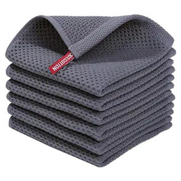 6-Pack 12"x12" Ultra Soft Quick Drying 100% Cotton Waffle Weave Dish Cloths