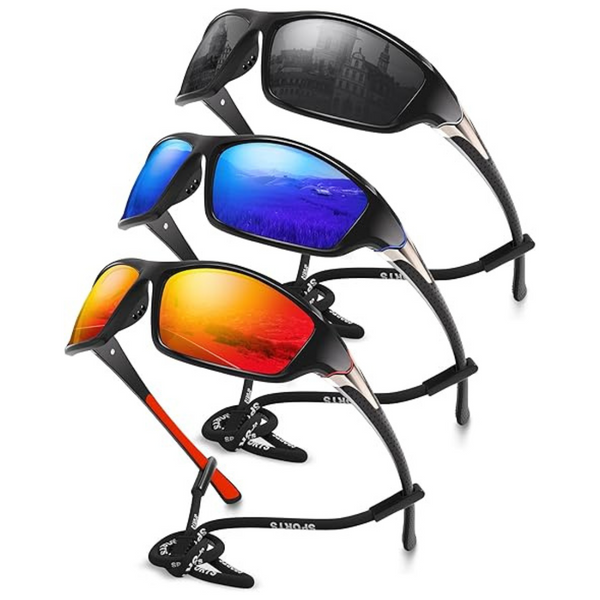 3-Pack Men's Wrap Around UV400 Protection Polarized Sunglasses