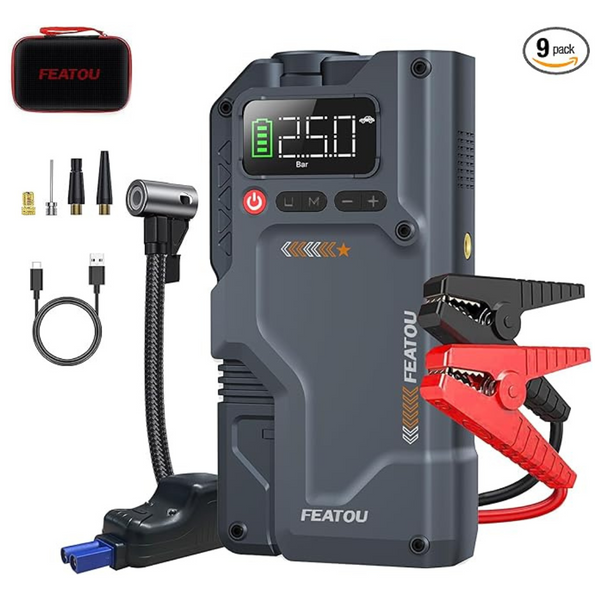 Featou 2500A Peak Jump Starter Battery Pack With Air Compressor